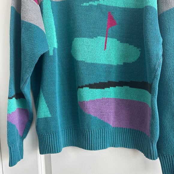VTG London Fog Golf Sweater Men's Large Made in USA 100% Cotton Intarsia Knit - Picture 12 of 15